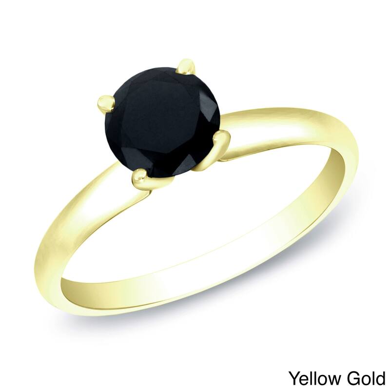14k Gold 3/4ct TDW Round Black Diamond Solitaire Engagement Ring by Auriya - 4 - Yellow