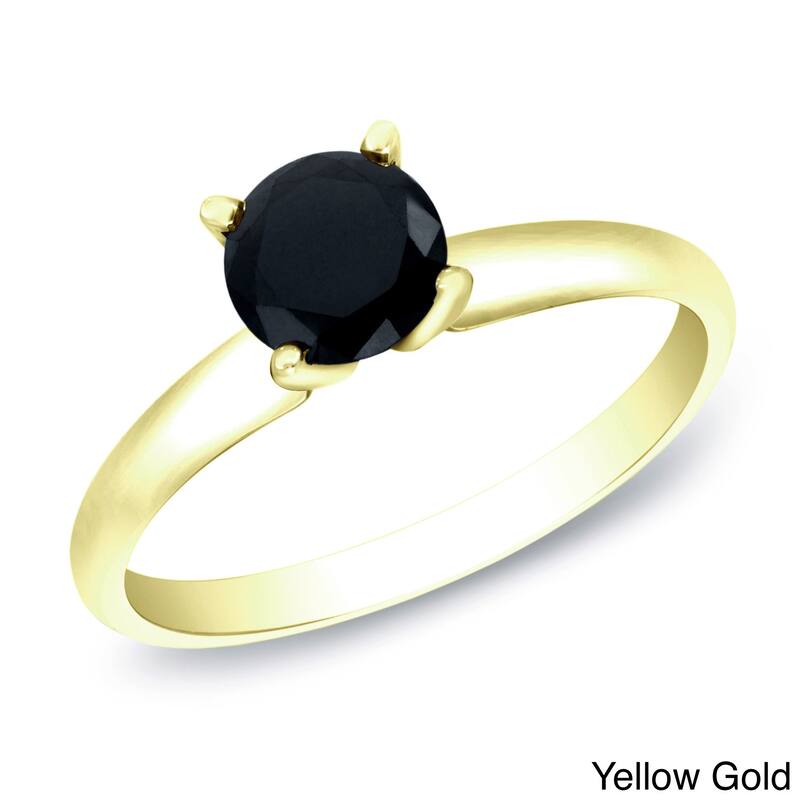 14k Gold 1/2ct TDW Round Black Diamond Solitaire Engagement Ring by Auriya - 4 - Yellow
