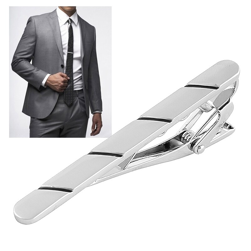 Basacc Silver Metal Pattern Elegant Tie Clip Bar For Professionals Suit