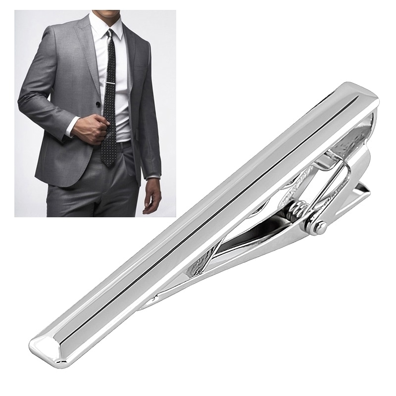 Basacc Silver Metal Pattern Elegant Tie Clip Bar For Professionals Suit