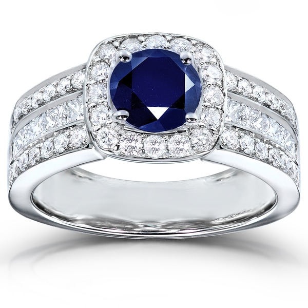 Annello 14k White Gold Round Blue Sapphire and 1ct TDW Diamond Multi