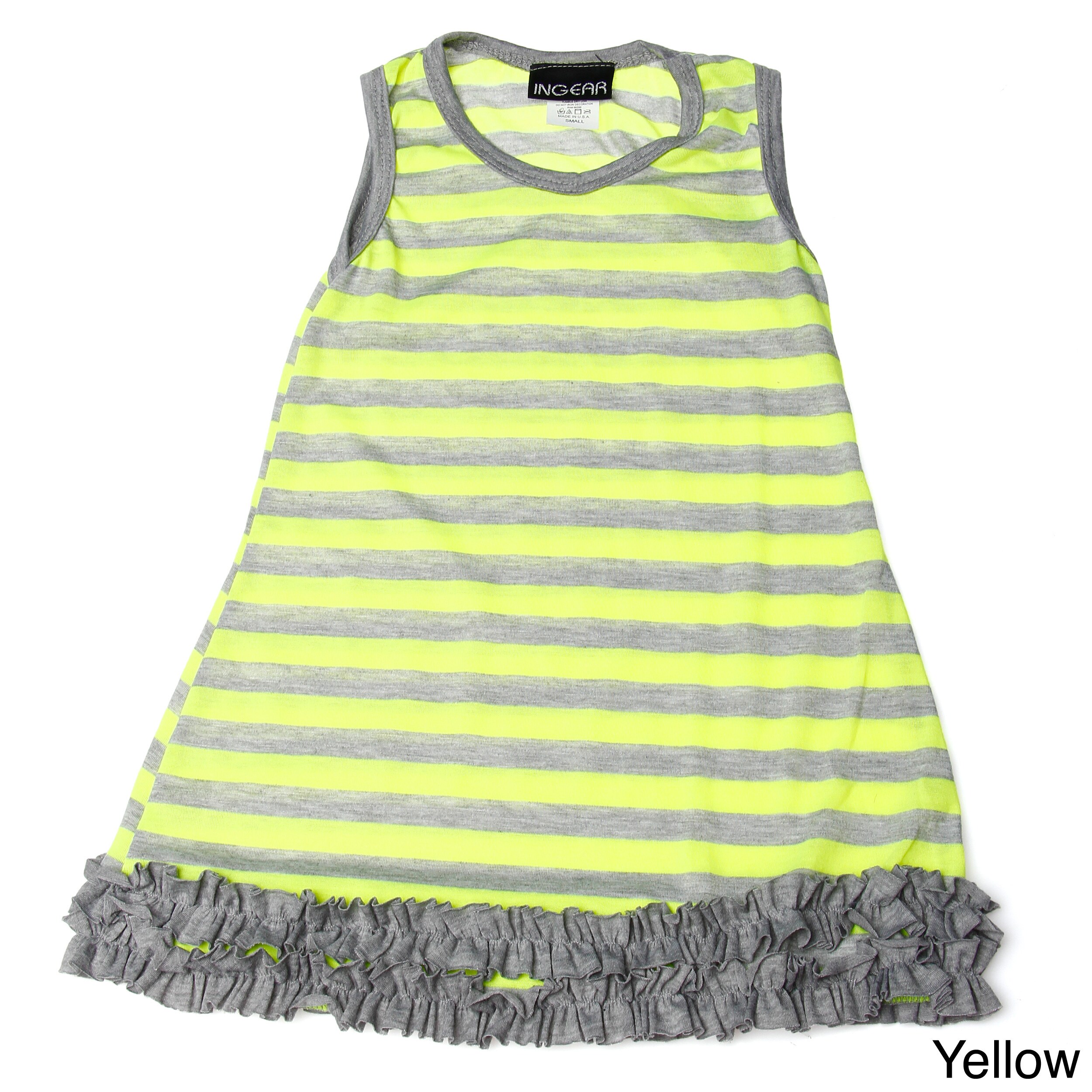 Ingear Fashions Ingear Girls Striped Ruffle hem Sleeveless Dress Yellow Size 5T