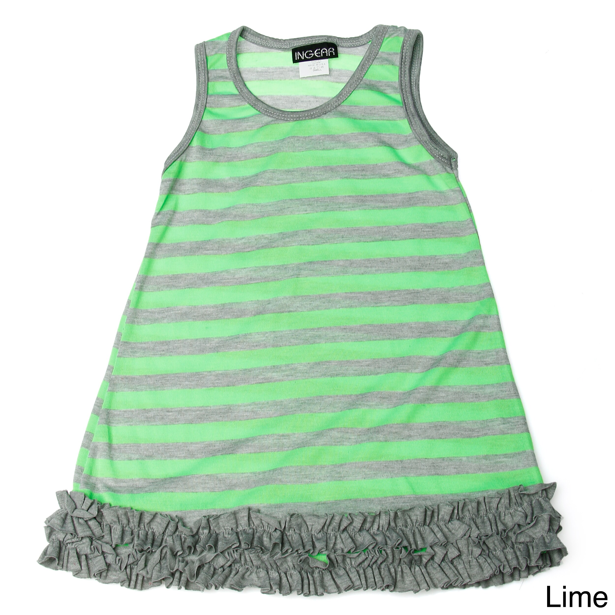 Ingear Girls Striped Ruffle hem Sleeveless Dress