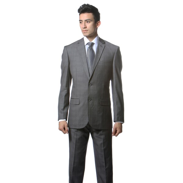 Zonettie by Ferrecci Men's Custom Slim Fit Grey/ White Plaid Suit ...