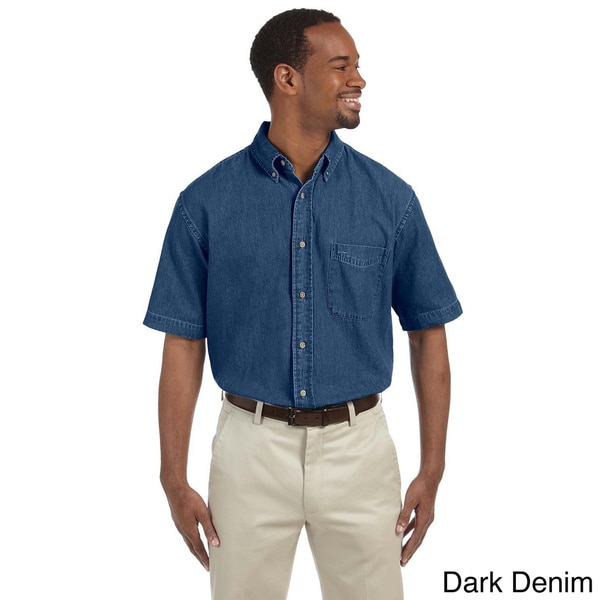 Shop Harriton Men's Denim Short Sleeve Button-down Shirt - On Sale ...