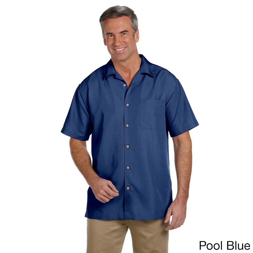 Harriton Mens Barbados Textured Camp Shirt Blue Size XXL