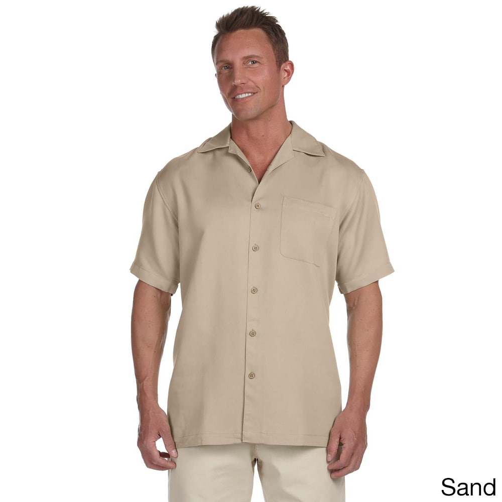 Harriton Mens Bahama Cord Camp Shirt Tan Size XXL