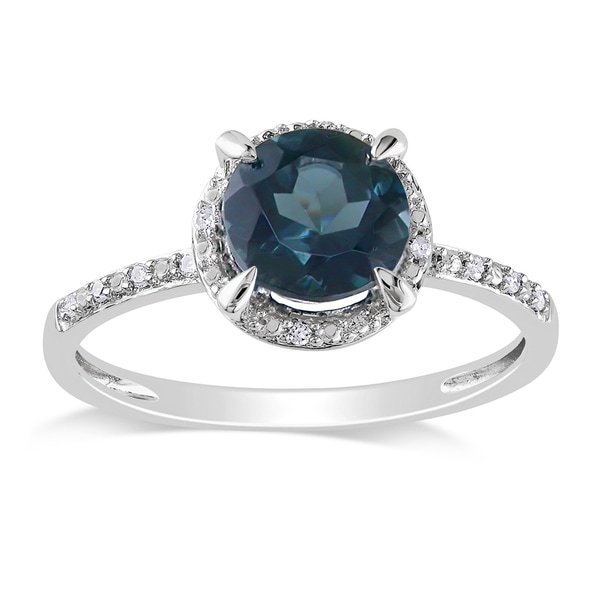 Shop Miadora 10k White Gold 1 3/5ct TGW Blue Topaz and Diamond Halo ...