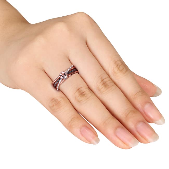 Miadora Rose-plated Silver Morganite and 1/6ct TDW Black and White Diamond Ring (H-I, I2-I3)
