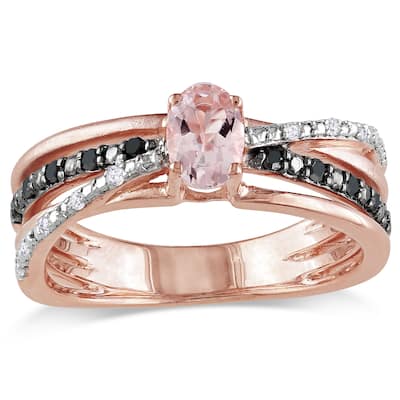 Miadora Rose-plated Silver Morganite and 1/6ct TDW Black and White Diamond Ring (H-I, I2-I3)