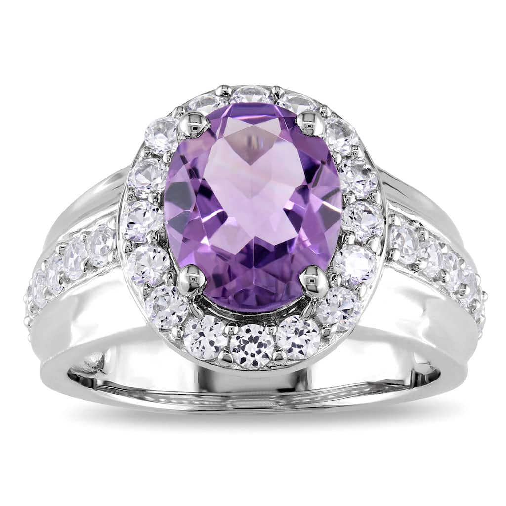 Miadora Sterling Silver Amethyst and Created White Sapphire Ring