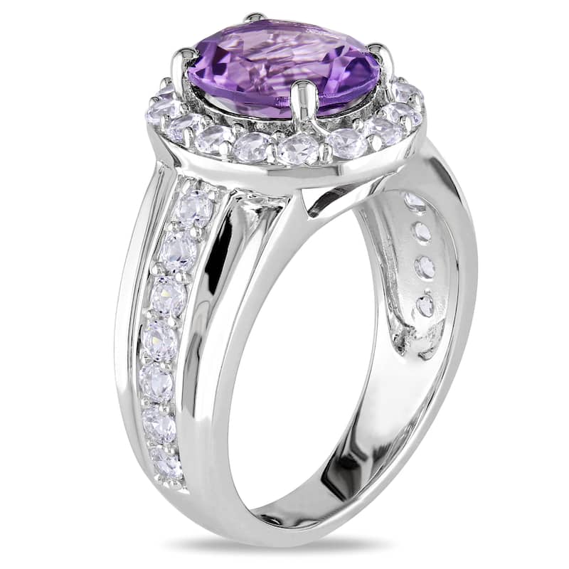 Miadora Sterling Silver Amethyst and Created White Sapphire Ring