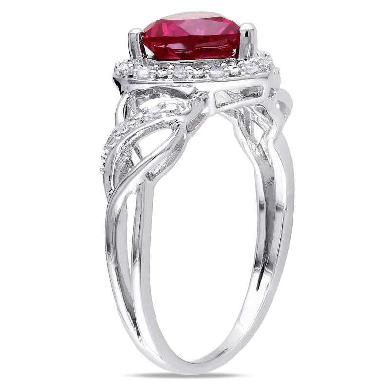 Miadora Sterling Silver Created Ruby and 1/10ct TDW Diamond Heart Ring (H-I, I2-I3)