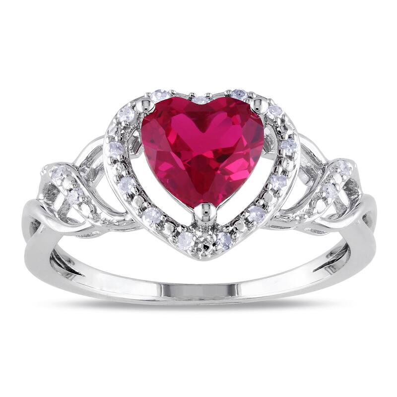 Miadora Sterling Silver Created Ruby and 1/10ct TDW Diamond Heart Ring (H-I, I2-I3) - 9