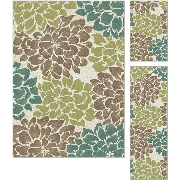 Alise Decora Ivory Transitional Area Rug 3 Piece Set - 5' x 7'