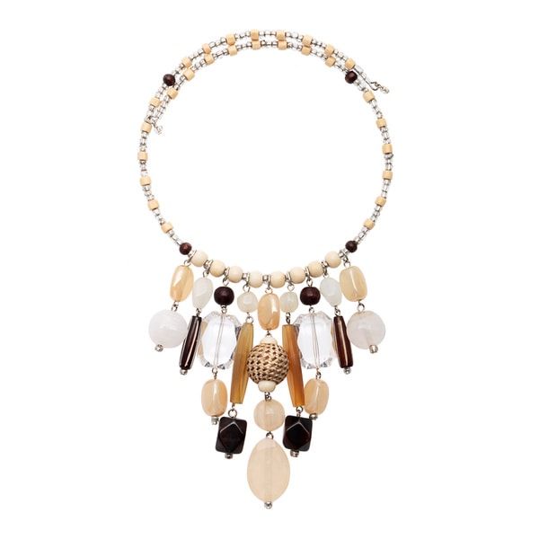 Neutral Bead Drop Coil Necklace - brown/Natural