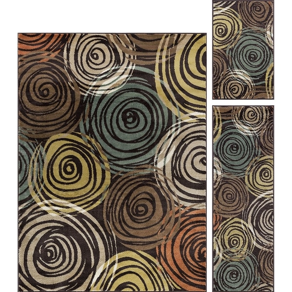 Alise Decora Brown Contemporary Area Rug 3 -Piece Set