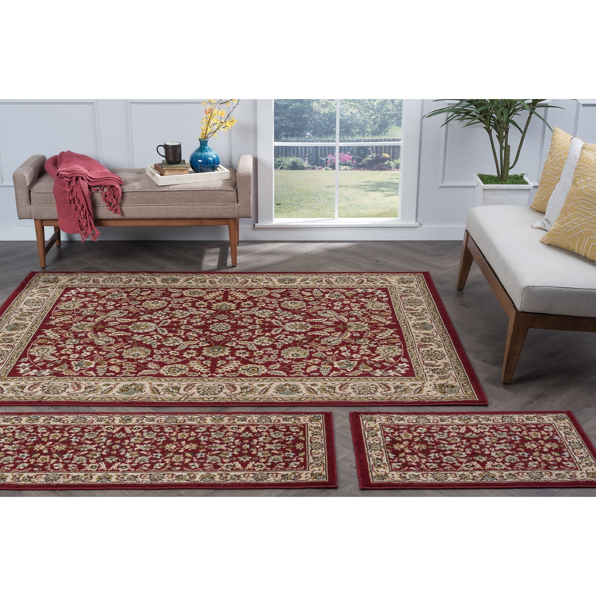 Lagoon Red Traditional Area Rug Set