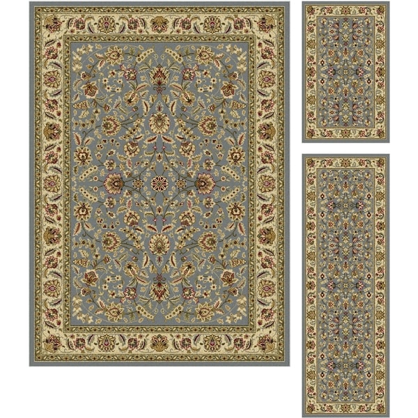 Alise Lagoon Blue Traditional Area Rugs (Set of 3)