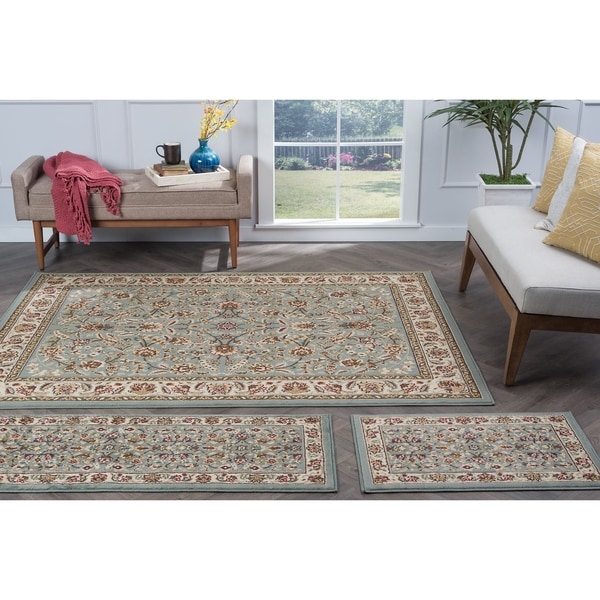 Alise Lagoon Blue Traditional Area Rugs (Set of 3) - 5' x 7'
