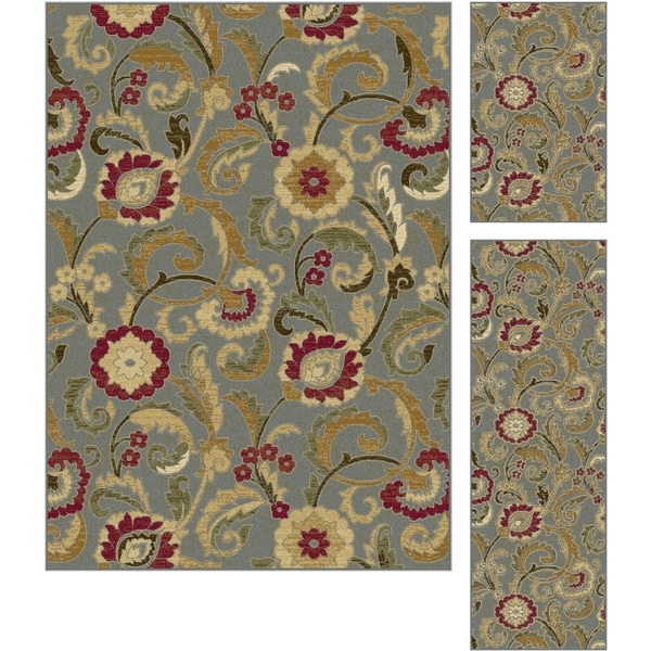 Alise Lagoon Blue Transitional Area Rugs (Set of 3) - 5' x 7'