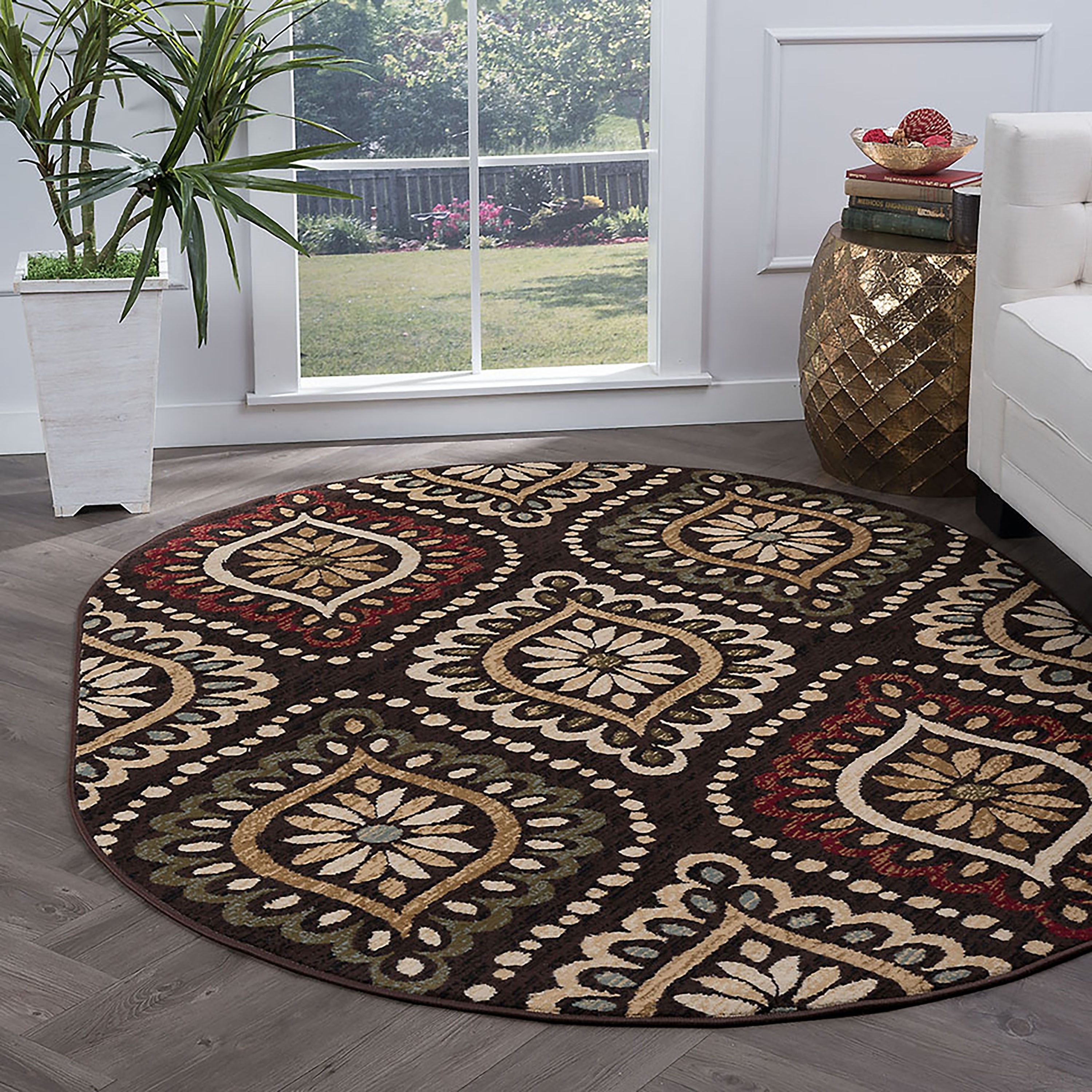 Lagoon Brown Oval Transitional Area Rug