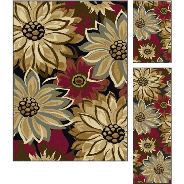 Alise Lagoon Black Transitional Area Rugs (Set of 3) - 5' x 7'