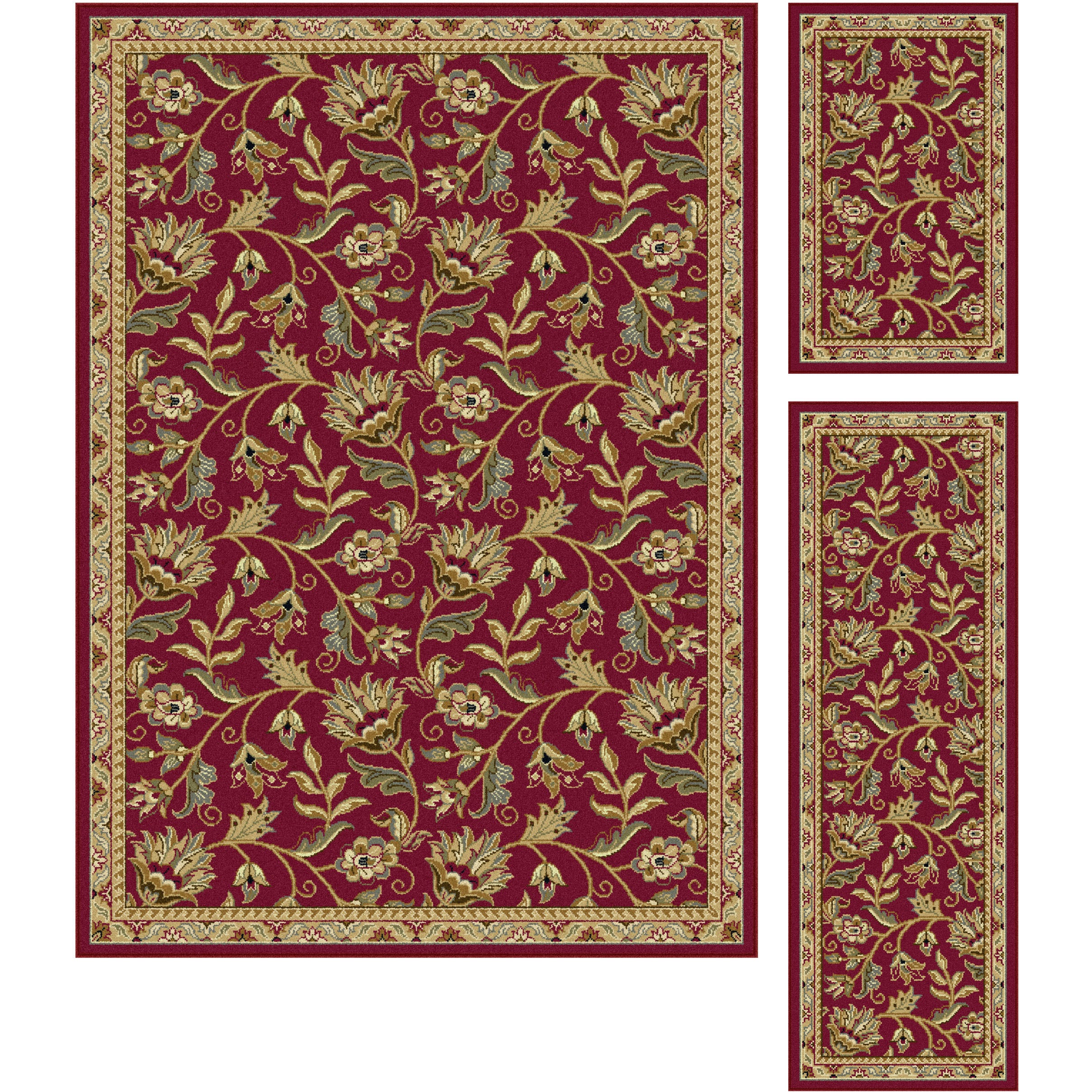 Lagoon Red Transitional Area Rug Set