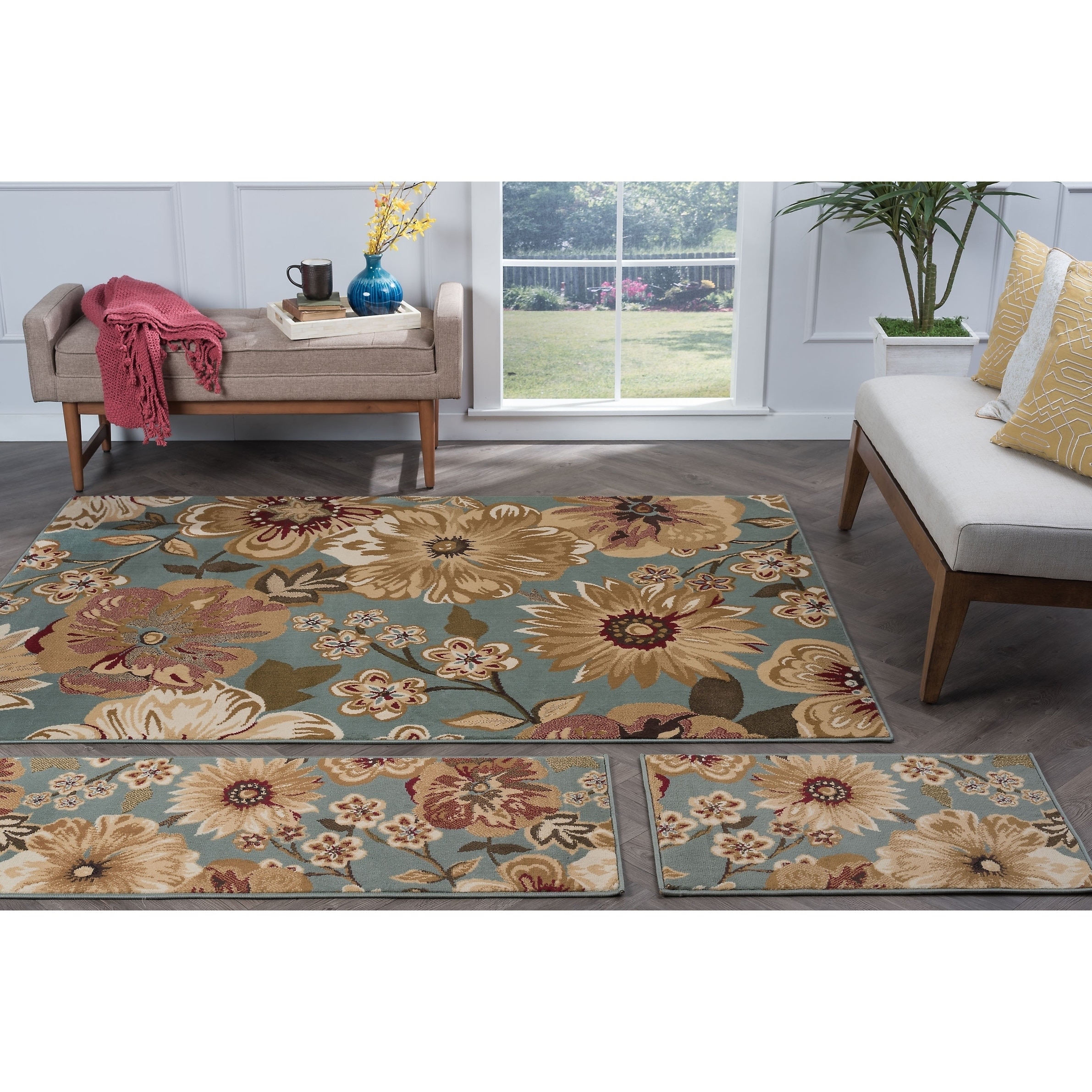 Lagoon Blue Transitional Area Rug Set