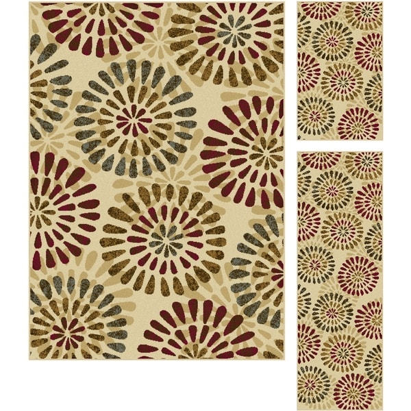 Alise Lagoon Ivory Contemporary Area Rugs (Set of 3)