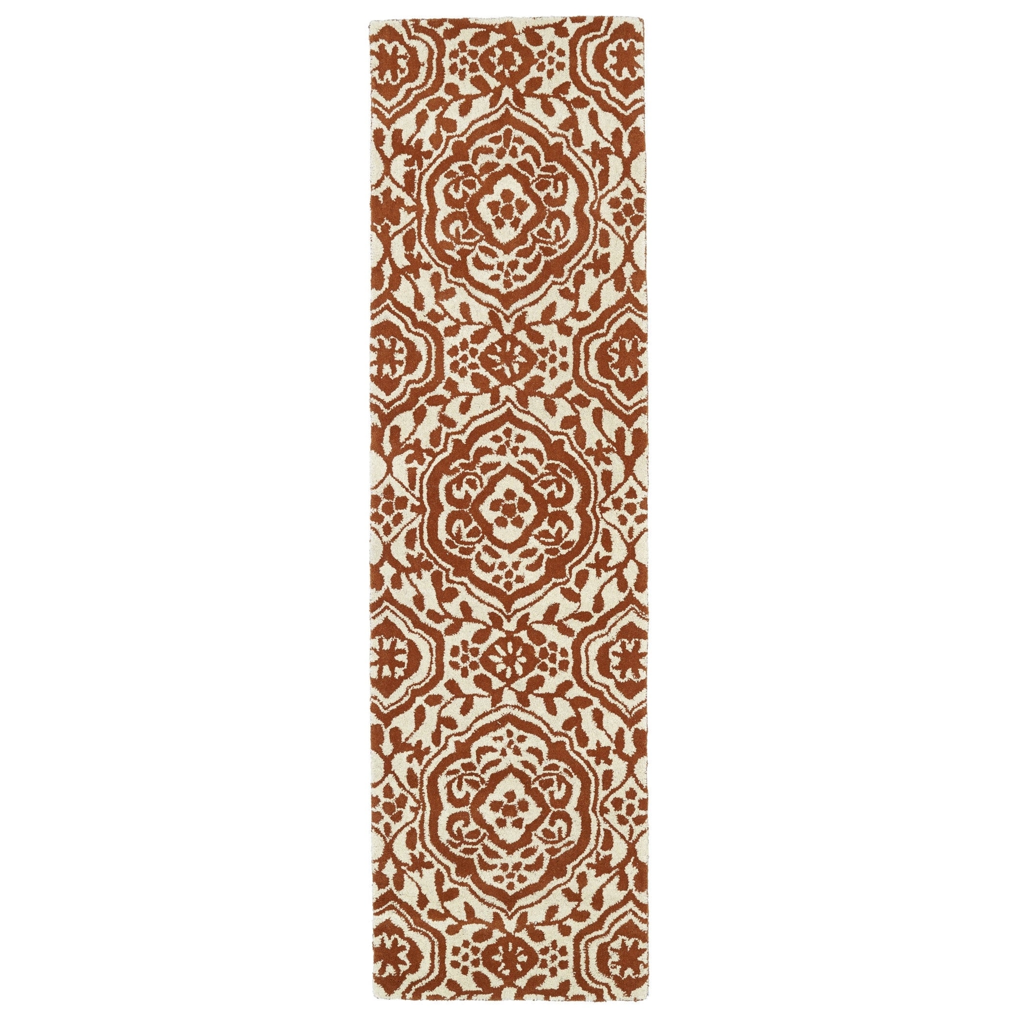 Runway Pumpkin/ivory Damask Hand tufted Wool Rug (23 X 8)