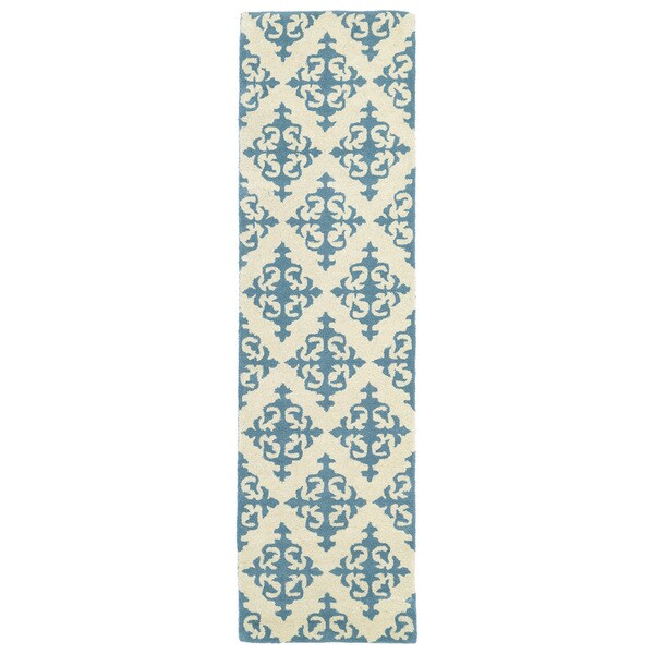 Shop Runway Mint/Ivory Damask Hand-tufted Wool Rug (2'3' x 8') - On ...