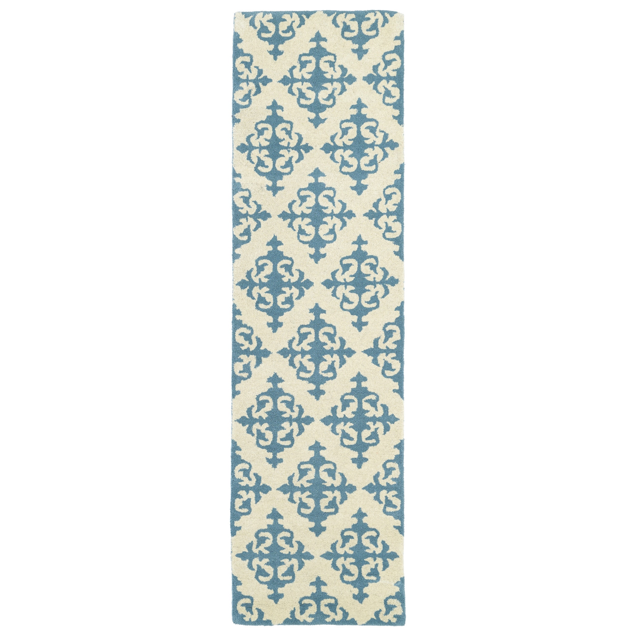 Runway Mint/ivory Damask Hand tufted Wool Rug (23 X 8)