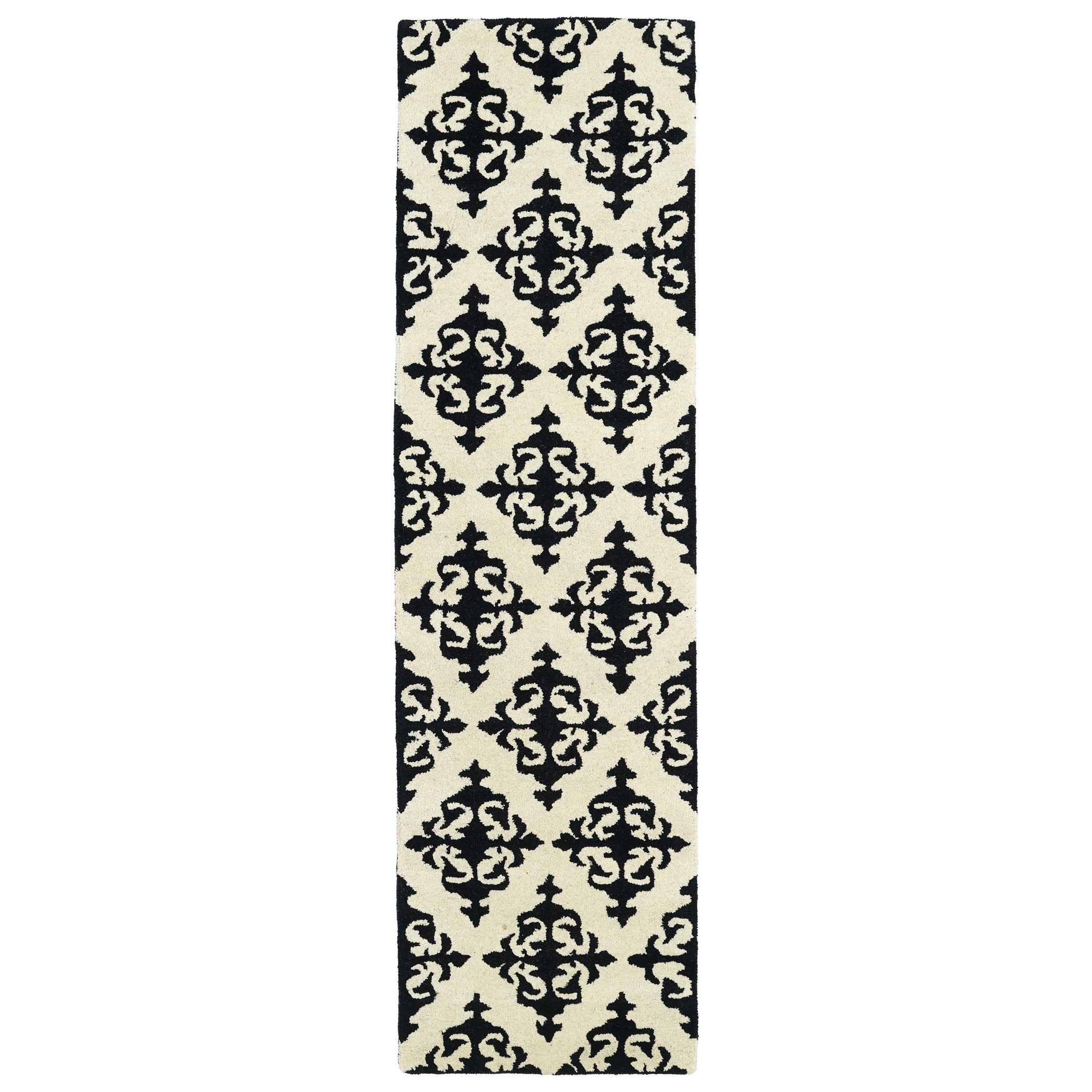 Runway Black/ivory Damask Hand tufted Wool Rug (23 X 8)