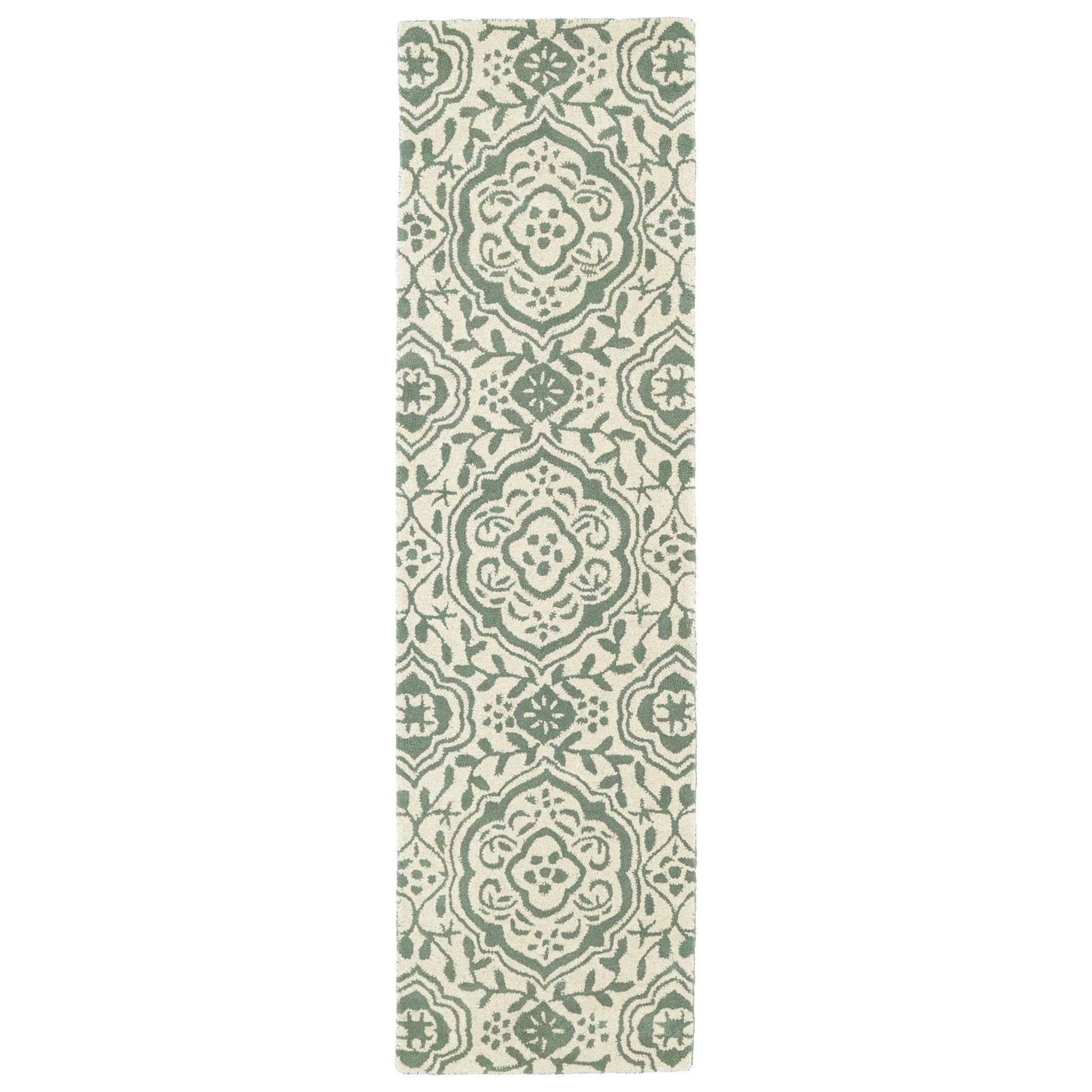 Runway Mint/ivory Damask Hand tufted Wool Rug (23 X 8)