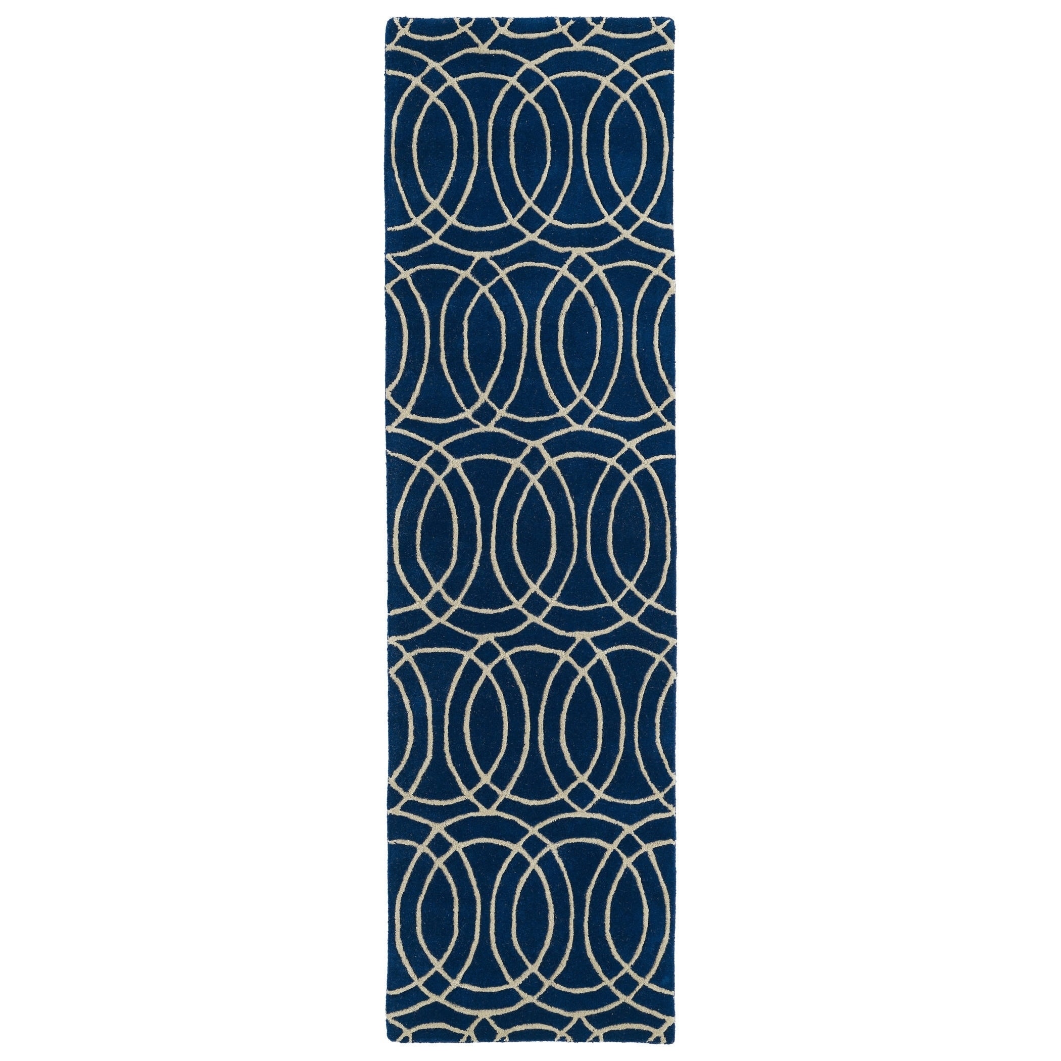 Cosmopolitan Circles Navy/ivory Hand tufted Wool Rug (23 X 8)