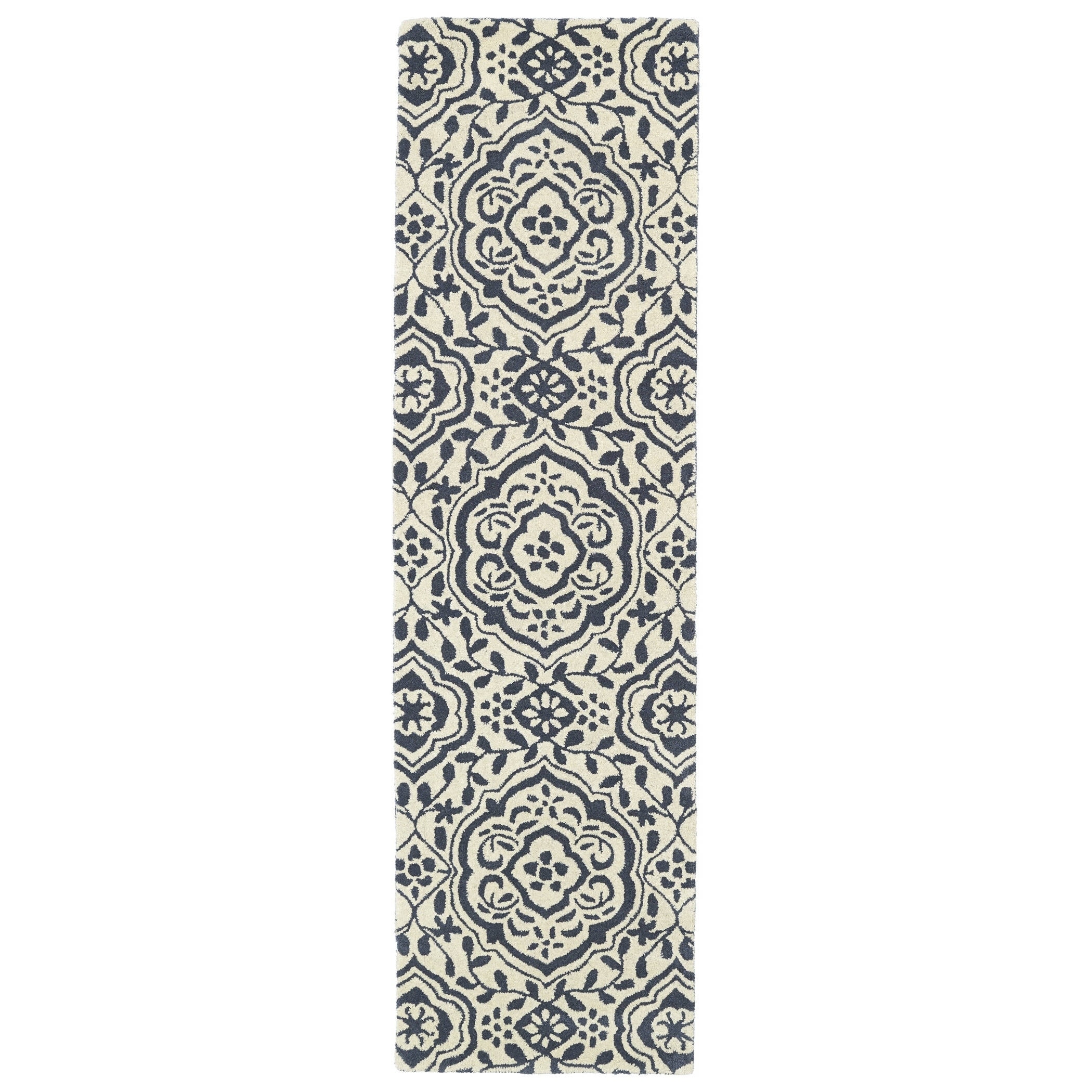 Runway Charcoal/ivory Damask Hand tufted Wool Rug (23 X 8)