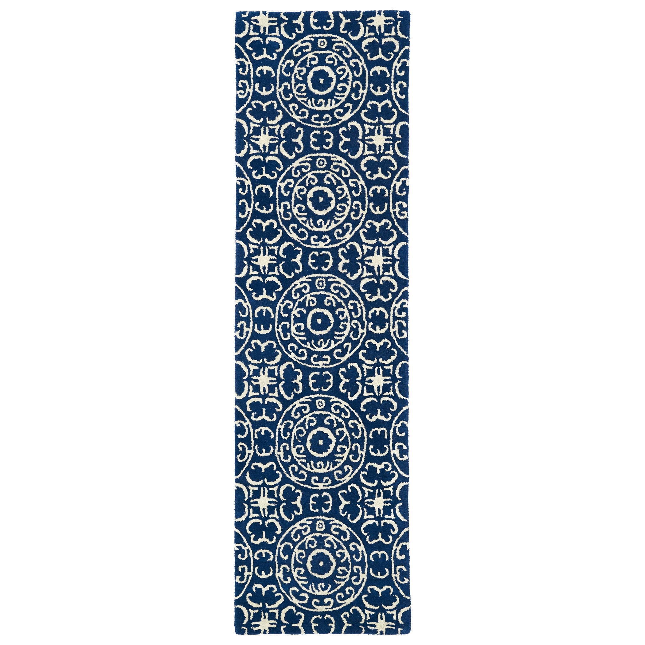 Runway Navy/ivory Suzani Hand tufted Wool Rug (23 X 8)