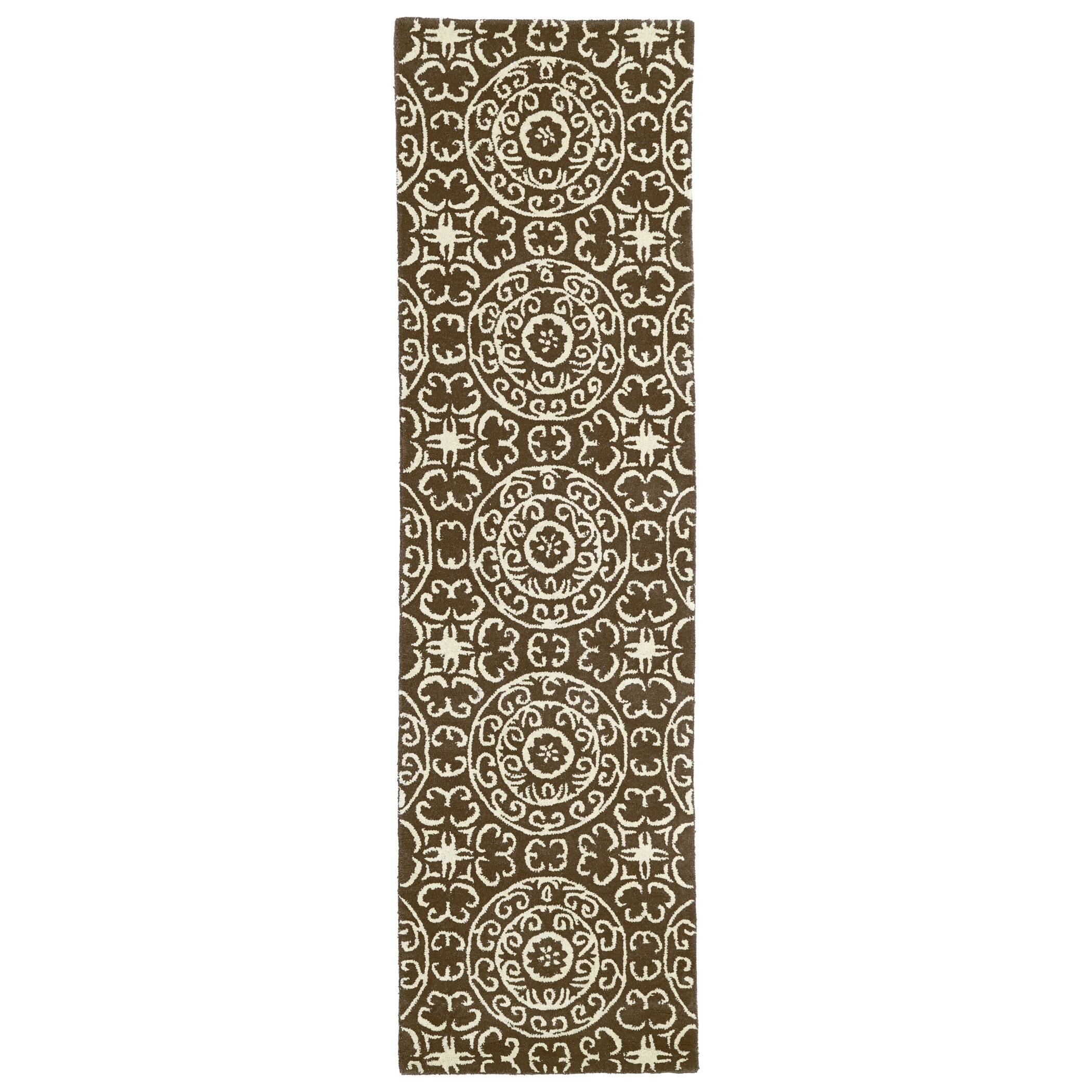 Runway Brown/ivory Suzani Hand tufted Wool Rug (23 X 8)