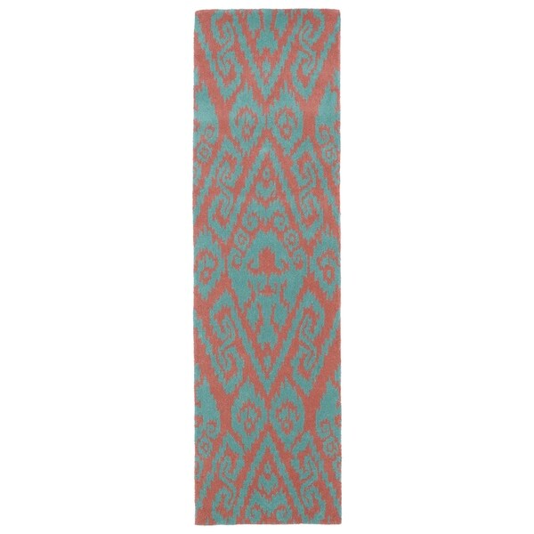 Shop Runway Pink/Teal Ikat Handtufted Wool Rug (2'3' x 8') Free