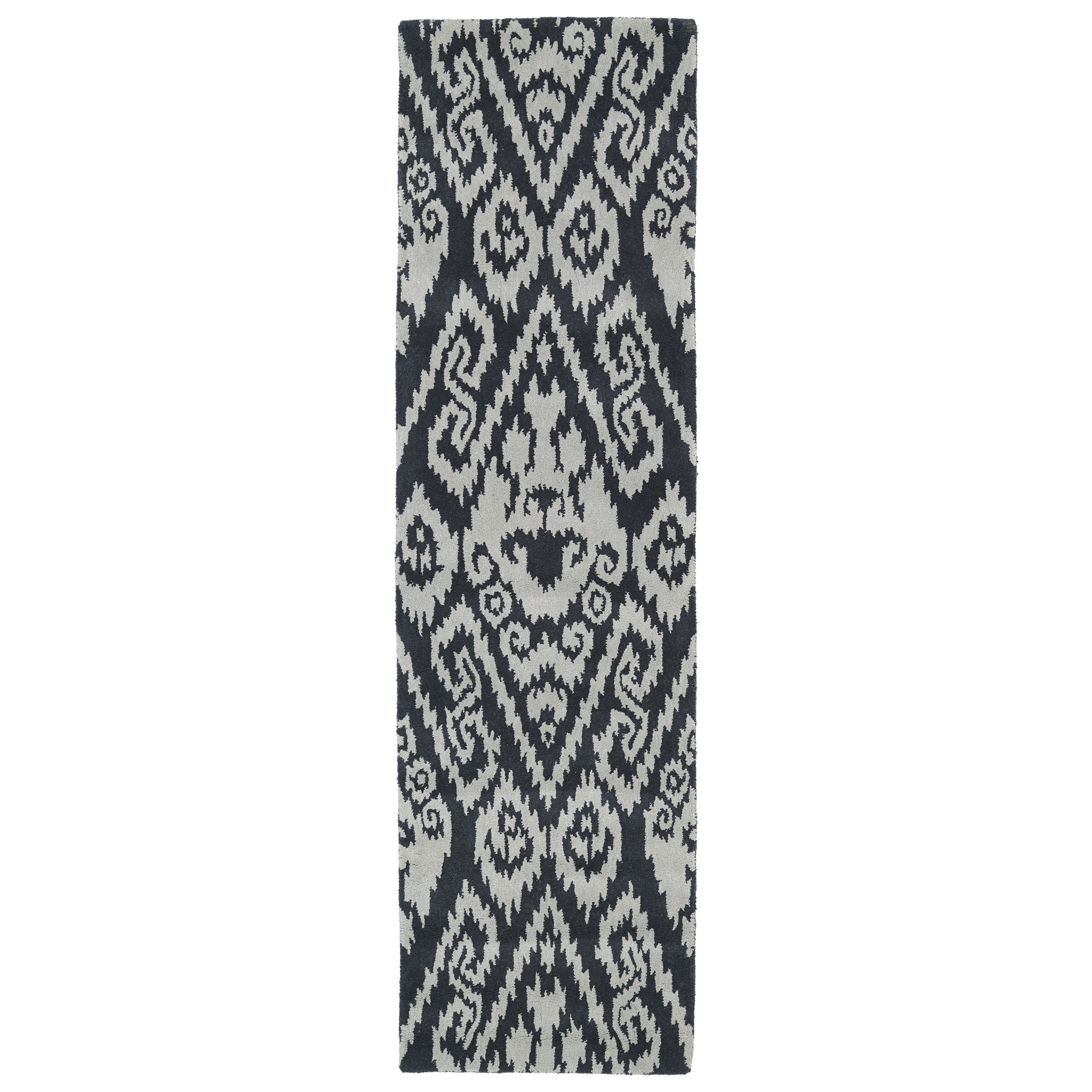 Runway Charcoal/grey Ikat Hand tufted Wool Rug (23 X 8)