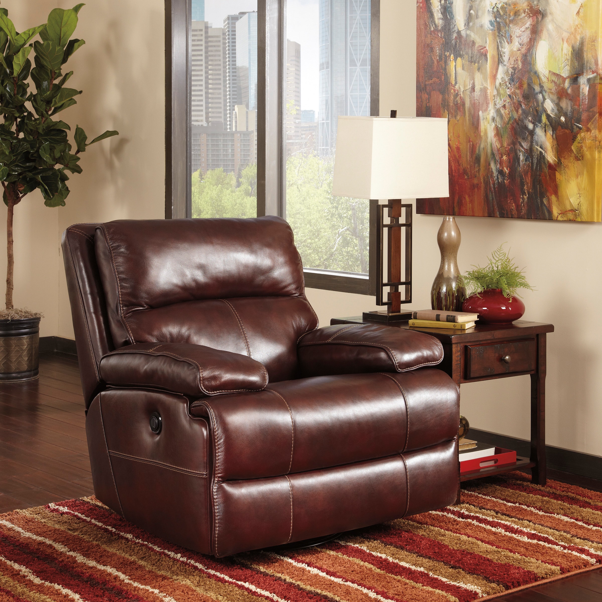 Signature Designs By Ashley Lensar Burgundy Swivel Rocker Recliner