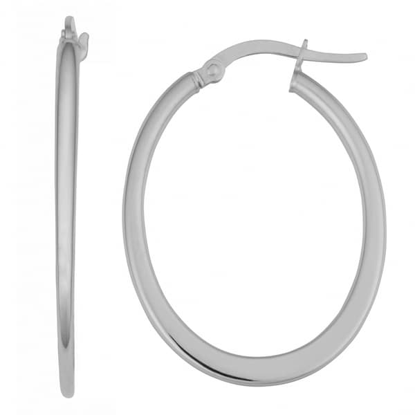 Fremada 10k White Gold Diamond cut Large Oval Hoop Earrings