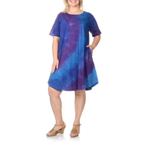La Cera Plus Size Denim Tie-dye Short Sleeve Dress