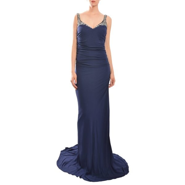 badgley mischka navy gown