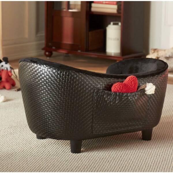 Enchanted Home Pet Ultra Plush Small Black Basketweave Pet Sofa Bed