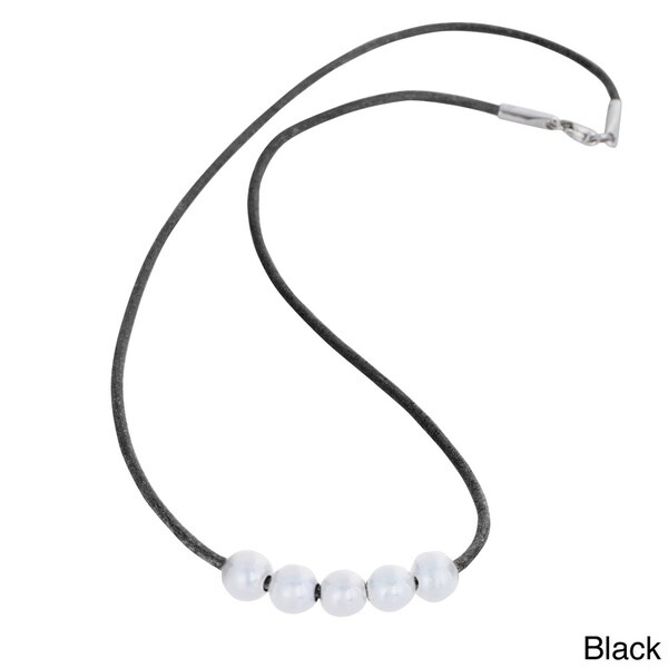 black cord necklace with pearl