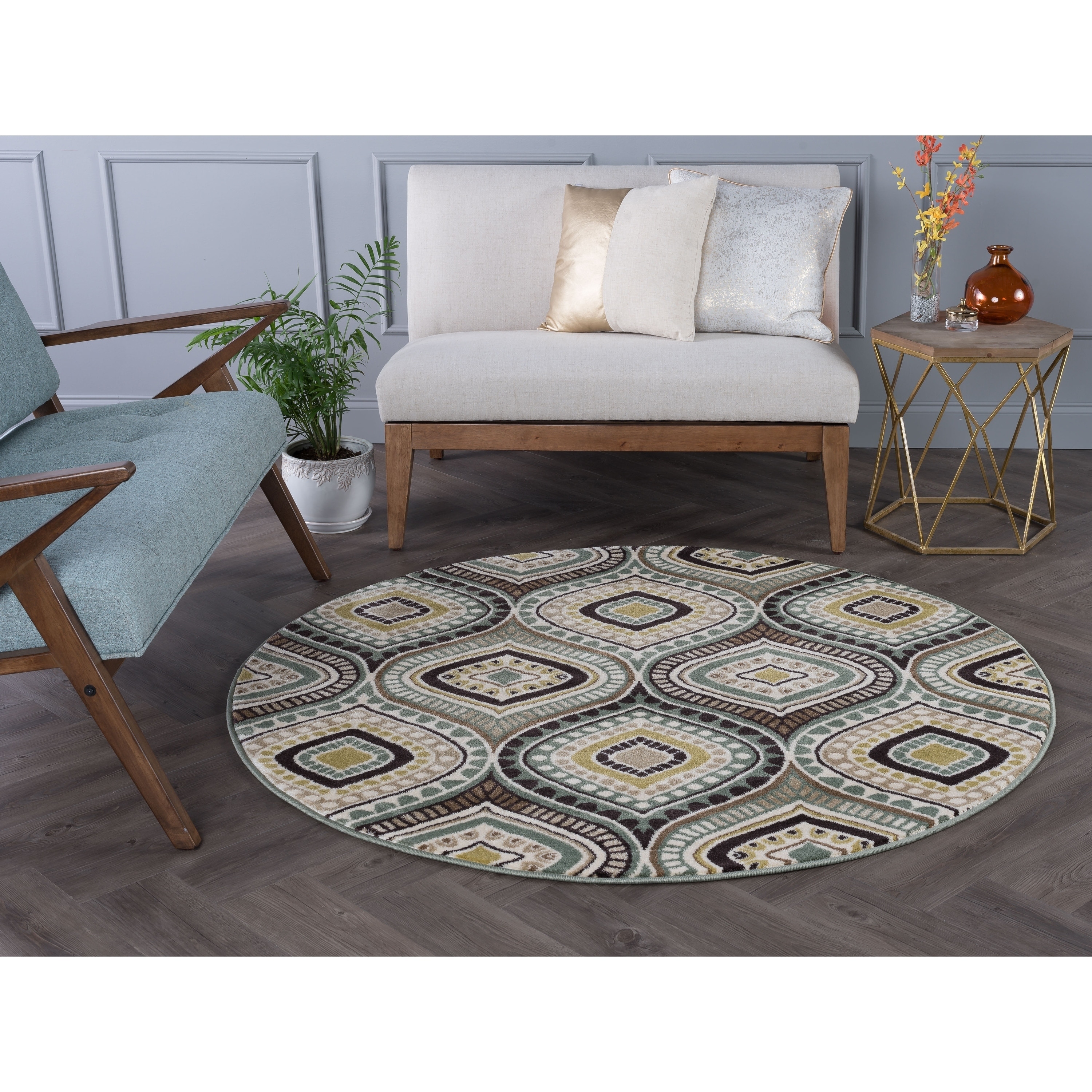 Caprice Blue Contemporary Area Rug (53 Round)