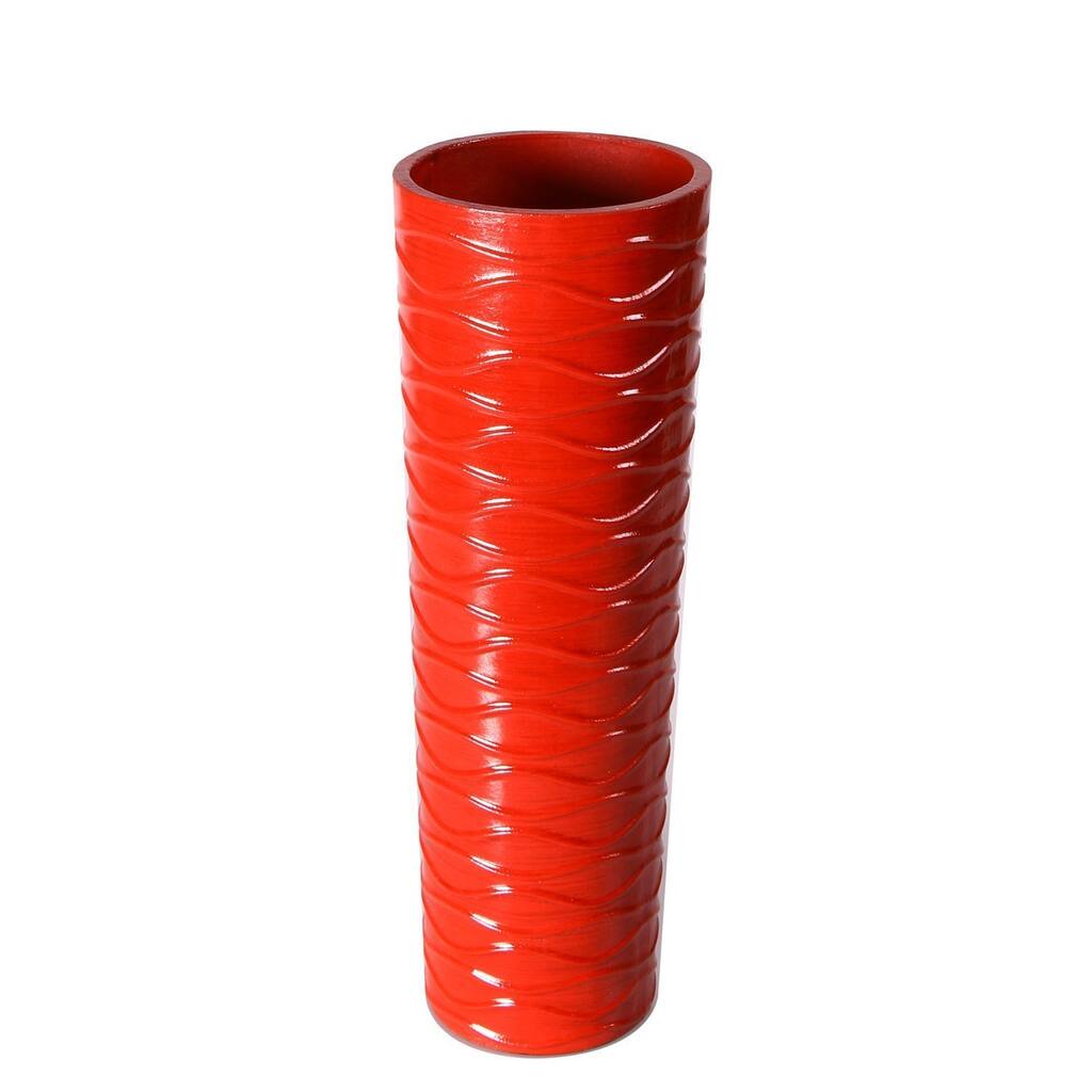 Decorative 14-inch Red Wood Vase