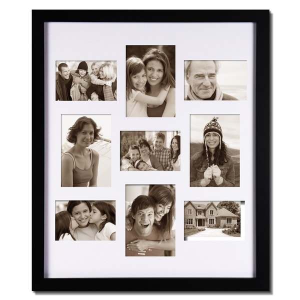 Adeco Decorative Black Wood Bulletin Board-style Wall Hanging Photo Frame with 9 Openings